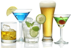 various type of alcoholic drinks isolated on white