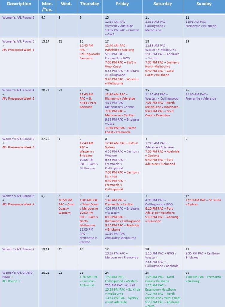 AFL Schedule